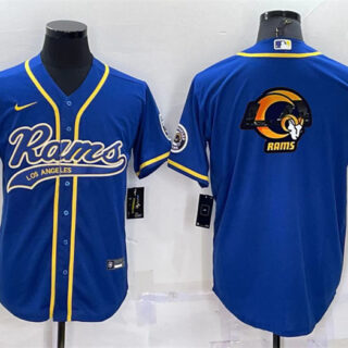 Men's Los Angeles Rams Royal Team Big Logo With Patch Cool Base Stitched Baseball Jersey