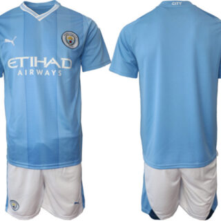 Men's Manchester City Custom 2023 24 Blue Home Soccer Jersey Suit