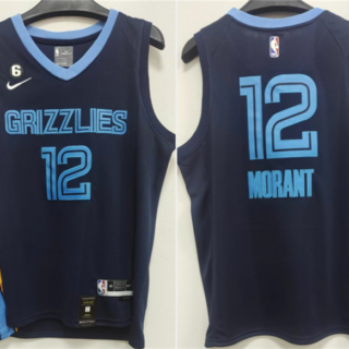 Men's Memphis Grizzlies #12 Ja Morant Navy With NO6 Patch Stitched Jersey