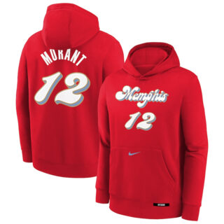 Men's Memphis Grizzlies #12 Ja Morant Red 2024 25 City Edition Fleece Club Pullover Hoodie