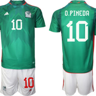 Men's Mexico #10 O.Pineda Green Home Soccer Jersey Suit