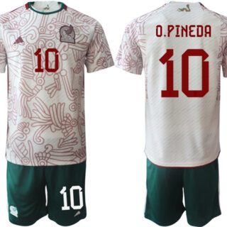 Men's Mexico #10 O.Pineda White Away Soccer Jersey Suit