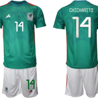 Men's Mexico #14 Chicharito Green Home Soccer Jersey Suit