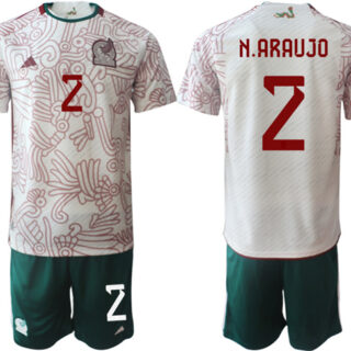Men's Mexico #2 N.Araujo White Away Soccer Jersey Suit
