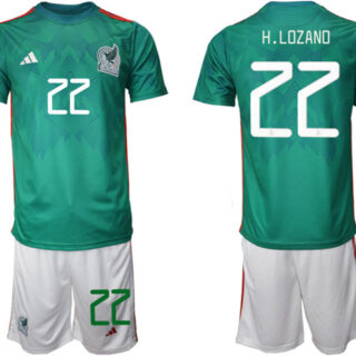 Men's Mexico #22 H.Lozano Green Home Soccer Jersey Suit