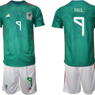 Men's Mexico #9 Raul Green Home Soccer Jersey Suit