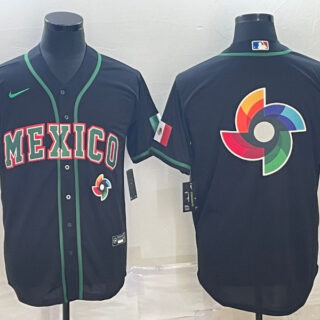 Men's Mexico Baseball 2023 Black World Baseball Big Logo With Patch Classic Stitched Jersey