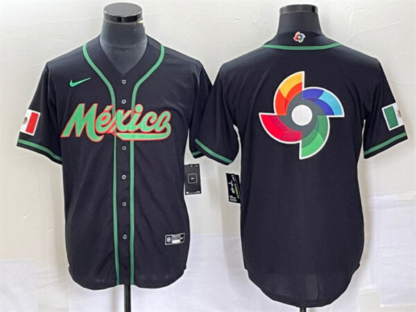 Men's Mexico Baseball 2023 Black World Baseball Classic Team Big Logo Stitched Jerseys 1