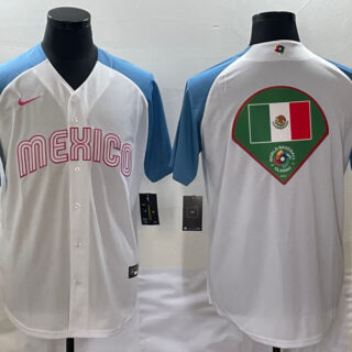 Men's Mexico Baseball 2023 White Blue World Baseball Big Logo Classic Stitched Jersey