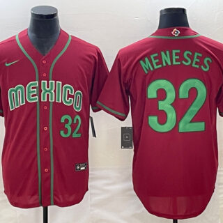 Men's Mexico Baseball #32 Joey Meneses 2023 Red World Baseball Classic Stitched Jersey