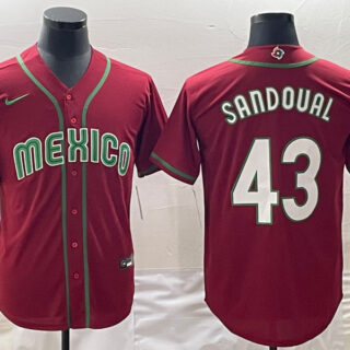 Men's Mexico Baseball #43 Patrick Sandoval 2023 Red World Baseball Classic Stitched Jersey