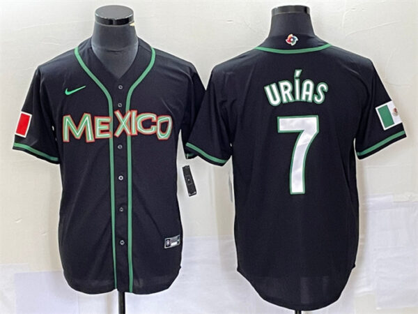 Men's Mexico Baseball #7 Julio Urías 2023 Black World Baseball With Patch Classic Stitched Jerseys