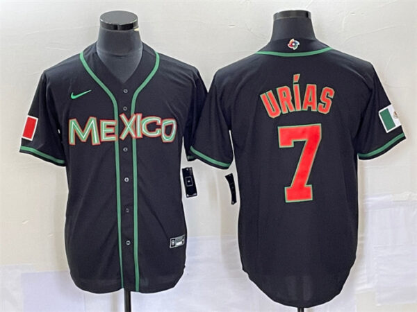 Men's Mexico Baseball #7 Julio Urías 2023 Black World Baseball With Patch Classic Stitched Jerseys