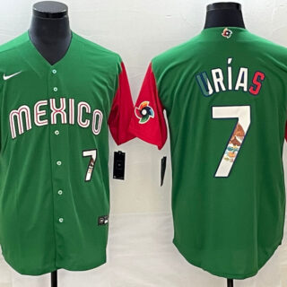 Men's Mexico Baseball #7 Julio Urías 2023 Green World Baseball Classic With Patch Stitched Jersey