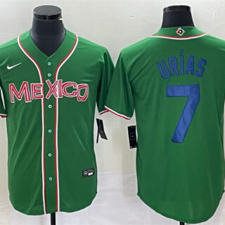 Men's Mexico Baseball #7 Julio Urías 2023 Green World Baseball With Patch Classic Stitched Jersey 2