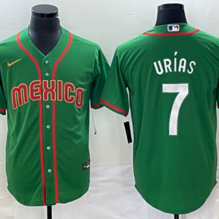 Men's Mexico Baseball #7 Julio Urías 2023 Green World Baseball With Patch Classic Stitched Jersey
