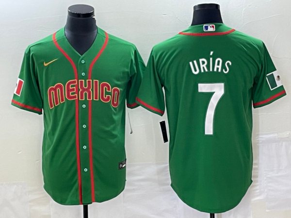 Men's Mexico Baseball #7 Julio Urías 2023 Green World Baseball With Patch Classic Stitched Jersey