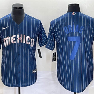 Men's Mexico Baseball #7 Julio Urías 2023 Navy World Baseball Classic Stitched Jersey 2