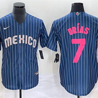 Men's Mexico Baseball #7 Julio Urías 2023 Navy World Baseball Classic Stitched Jersey 3