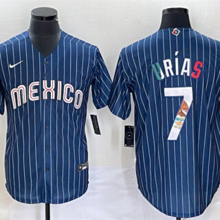 Men's Mexico Baseball #7 Julio Urías 2023 Navy World Baseball Classic Stitched Jerseys