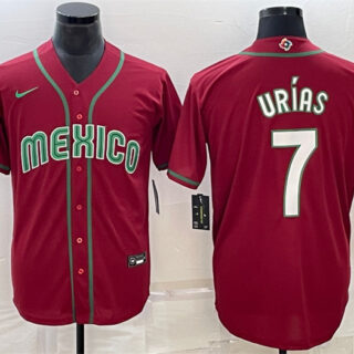 Men's Mexico Baseball #7 Julio Urías 2023 Red World Baseball Classic Stitched Jersey