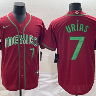 Men's Mexico Baseball #7 Julio Urías 2023 Red World Baseball Classic Stitched JerseyS