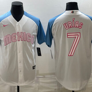 Men's Mexico Baseball #7 Julio Urías 2023 White Blue World Baseball Classic Stitched JerseyS 1
