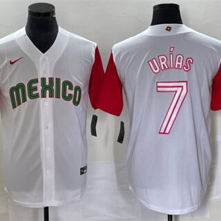 Men's Mexico Baseball #7 Julio Urías 2023 White Red World Baseball With Patch Classic Stitched Jersey 4