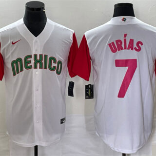 Men's Mexico Baseball #7 Julio Urías 2023 White Red World Baseball With Patch Classic Stitched Jersey 6
