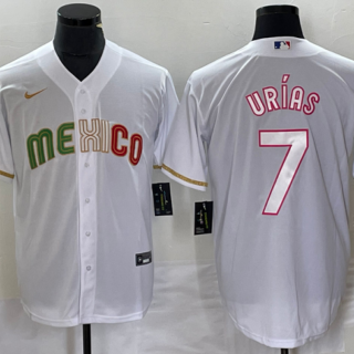 Men's Mexico Baseball #7 Julio Urías White 2023 World Baseball Classic Stitched JerseyS