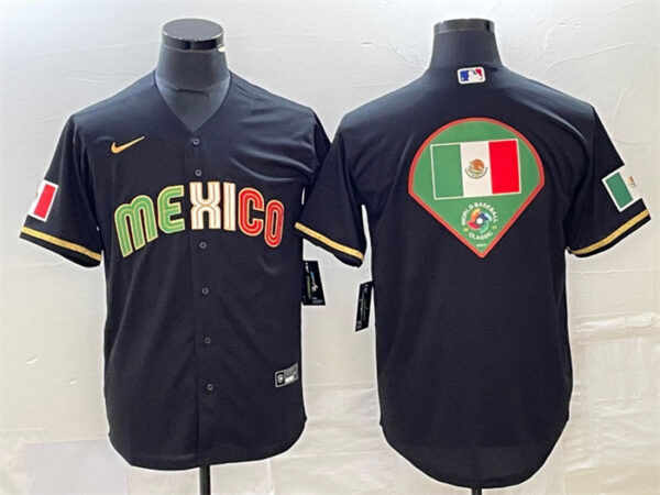 Men's Mexico Baseball Black 2023 World Baseball Classic Team Big Logo Stitched Jerseys