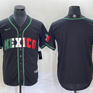 Men's Mexico Baseball Blank 2023 Black World Baseball With Patch Classic Stitched Jersey