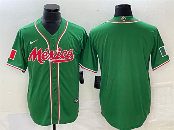Men's Mexico Baseball Blank 2023 Green World Baseball Classic Stitched Jerseys