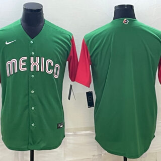 Men's Mexico Baseball Blank 2023 Green World Baseball With Patch Classic Stitched Jersey