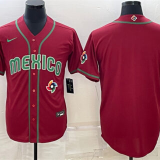 Men's Mexico Baseball Blank 2023 Red World Baseball With Patch Classic Replica Stitched Jersey