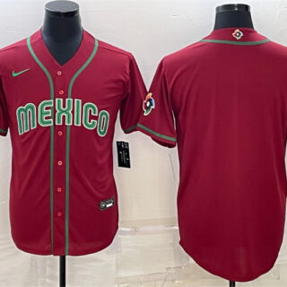 Men's Mexico Baseball Blank 2023 Red World Baseball With Patch Classic Replica Stitched Jerseys