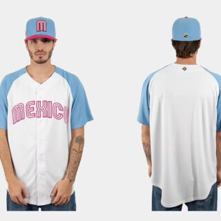 Men's Mexico Baseball Blank 2023 White Blue World Baseball Classic Stitched Jersey
