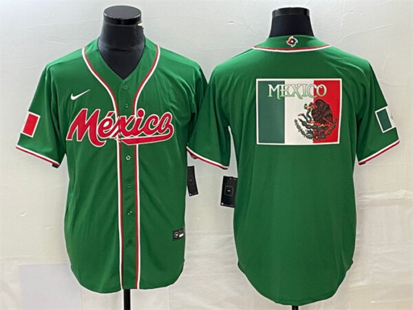 Men's Mexico Baseball Green 2023 World Baseball Classic Team Big Logo Stitched Jerseys