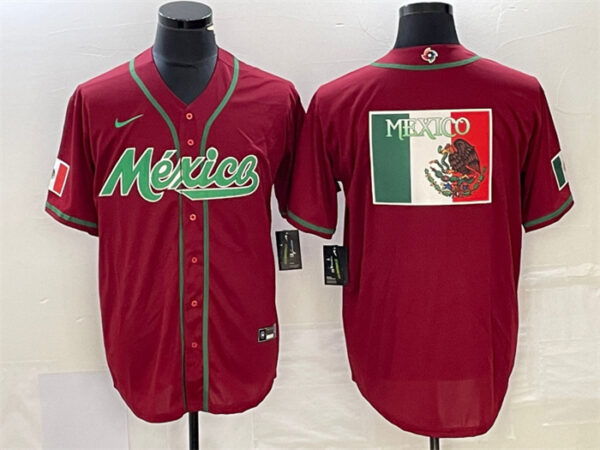 Men's Mexico Baseball Red 2023 World Baseball Classic Team Big Logo Stitched Jerseys