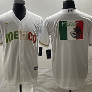 Men's Mexico Baseball White 2023 World Baseball Classic Team Big Logo Stitched Jersey