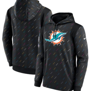 Men's Miami Dolphins 2021 Charcoal Crucial Catch Therma Pullover Hoodie