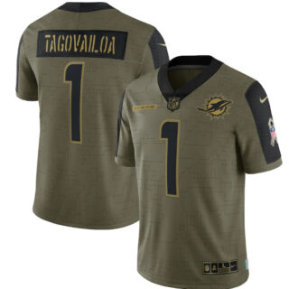 Men's Miami Dolphins #1 Tua Tagovailoa 2021 Olive Salute To Service Limited Stitched Jersey