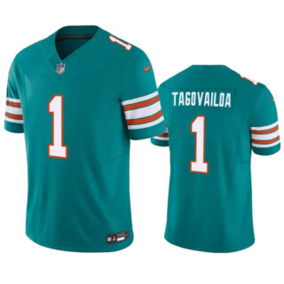 Men's Miami Dolphins #1 Tua Tagovailoa Aqua 2023 F.U.S.E Vapor Limited Stitched Football Jersey