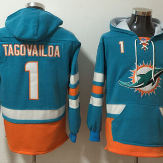 Men's Miami Dolphins #1 Tua Tagovailoa Aqua Ageless Must-Have Lace-Up Pullover Hoodie