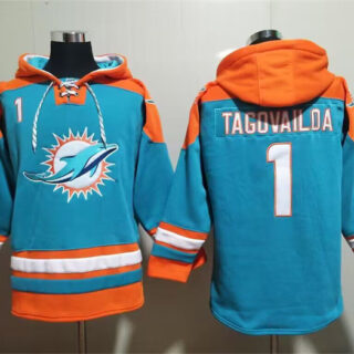 Men's Miami Dolphins #1 Tua Tagovailoa Aqua Lace-Up Pullover Hoodie
