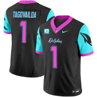 Men's Miami Dolphins #1 Tua Tagovailoa Black F.U.S.E. With 2-Star C Patch Miami Vice Vapor Limited Stitched Football Jersey