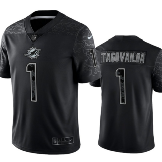 Men's Miami Dolphins #1 Tua Tagovailoa Black Reflective Limited Stitched Football Jersey