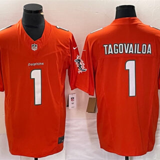 Men's Miami Dolphins #1 Tua Tagovailoa Orange 2023 F.U.S.E Vapor Limited Stitched Football Jersey