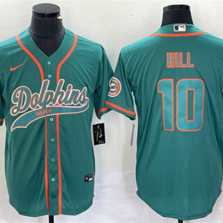 Men's Miami Dolphins #10 Tyreek Hill Aqua Cool Base Stitched Baseball Jersey