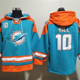 Men's Miami Dolphins #10 Tyreek Hill Aqua Lace-Up Pullover Hoodie